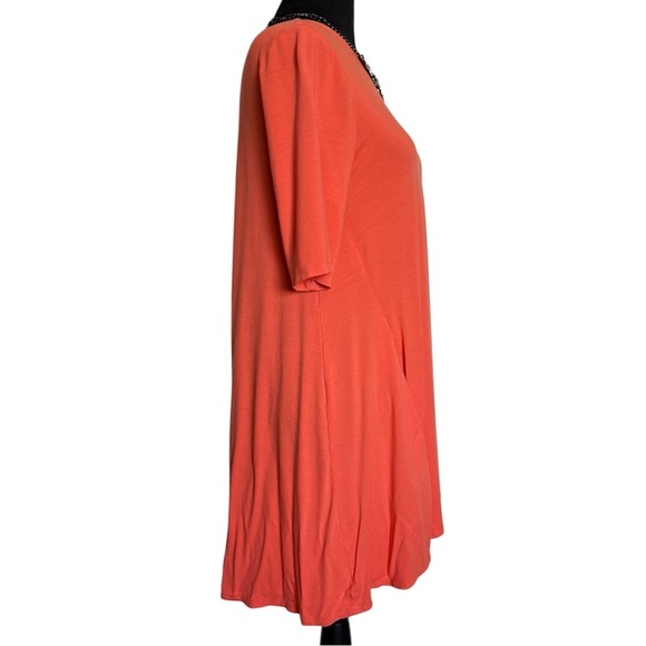 Eileen Fisher Woman’s Small Vibrant Coral Half Sleeve Ruffled Dress - Picture 4 of 6